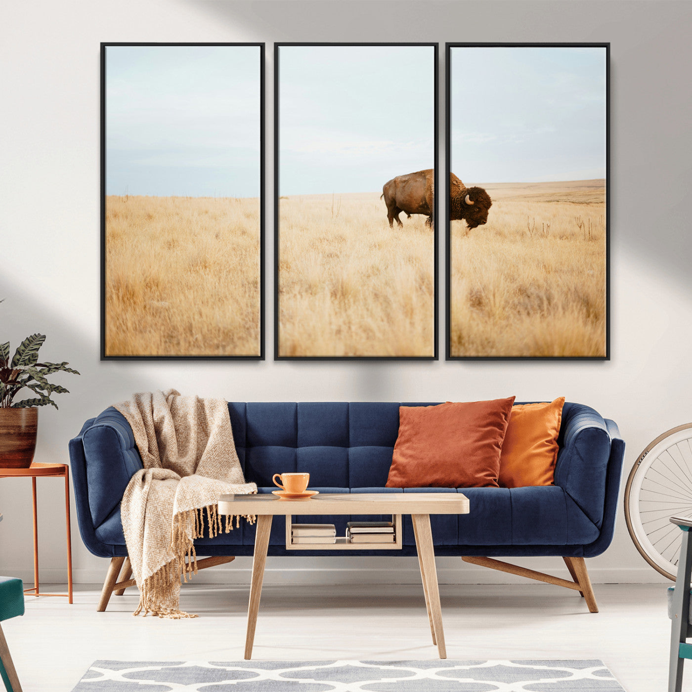 61392510-MGV-CV-36X24-Buffalo Wall Art Wall Art Canvas Print, Framed Western Wildlife Decor Art Picture Print, Rustic Farmhouse Art Perfect Rustic