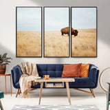 61392510-MGV-CV-36X24-Buffalo Wall Art Wall Art Canvas Print, Framed Western Wildlife Decor Art Picture Print, Rustic Farmhouse Art Perfect Rustic
