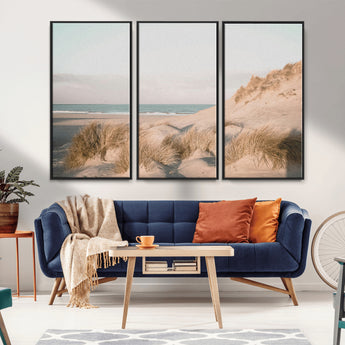 28064037-MGV-CV-36X24-Minimalist Seascape Wall Art Canvas Print, Framed Neutral Beach Print Art Picture Print, Sand Dune Photography Perfect