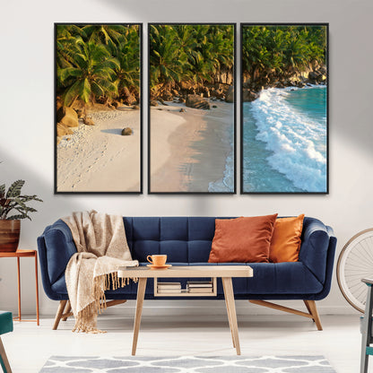82312665-MGV-CV-36X24-Tropical Beach Wall Art Canvas Print, Framed Ocean Waves Art Picture Print, Palm Trees Perfect Coastal Minimalist Decor Artwork