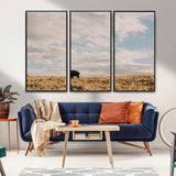 22754563-MGV-CV-36X24-Earthy Tones Wall Art Canvas Print, Framed Rustic Nature Art Picture Print, Solitary Buffalo Perfect Western Minimalist Decor