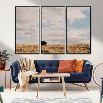 22754563-MGV-CV-36X24-Earthy Tones Wall Art Canvas Print, Framed Rustic Nature Art Picture Print, Solitary Buffalo Perfect Western Minimalist Decor