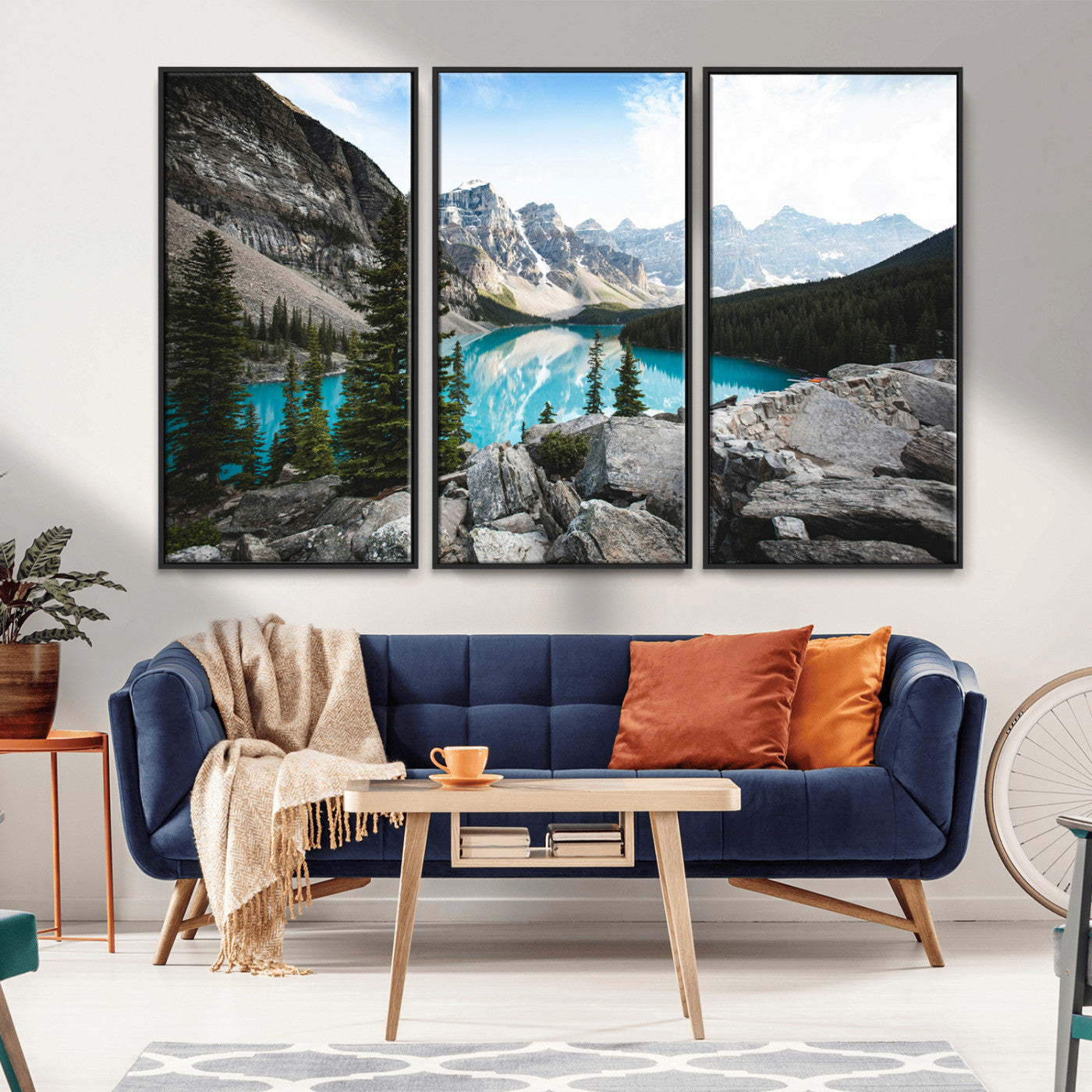98014896-MGV-CV-36X24-Canadian Rockies Wall Art Canvas Print, Framed Mountain Landscape Art Picture Print, Turquoise Water Perfect Scandinavian
