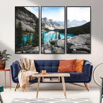 98014896-MGV-CV-36X24-Canadian Rockies Wall Art Canvas Print, Framed Mountain Landscape Art Picture Print, Turquoise Water Perfect Scandinavian
