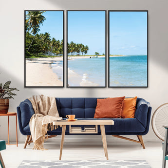 37858872-MGV-CV-36X24-Palm Tree Coast Wall Art Canvas Print, Framed Island Getaway Art Picture Print, Crystal Blue Water Perfect Tropical Coastal Decor