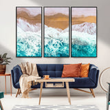 26870666-MGV-CV-36X24-Aerial Beach Wall Art Canvas Print, Framed Ocean Waves Art Picture Print, Coastal Landscape Perfect Coastal Minimalist Decor