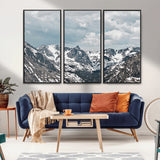 94074619-MGV-CV-36X24-Snowy Peaks Wall Art Canvas Print, Framed Alpine Wilderness Art Picture Print, Mountain Escape Perfect Winter Serenity Decor