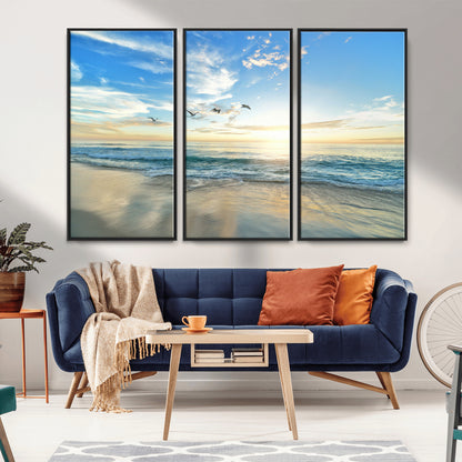 20708696-MGV-CV-36X24-Minimalist Seaside Wall Art Canvas Print, Framed Morning Glow Art Picture Print, Golden Reflections Perfect Coastal Minimalist