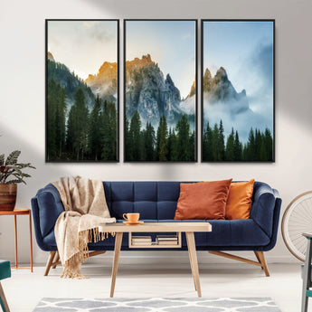 21145440-MGV-CV-36X24-Wilderness Wall Art Wall Art Canvas Print, Framed Nature Landscape Decor Art Picture Print, Misty Forest Photography Perfect