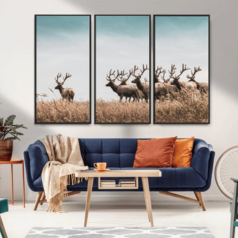 81594705-MGV-CV-36X24-Elk Herd Wall Art Canvas Print, Framed Wildlife Photography Art Picture Print, Rustic Nature Print Perfect Rustic Wildlife Decor