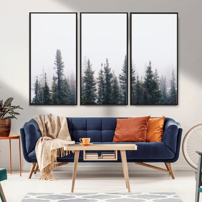 42364796-MGV-CV-36X24-Foggy Forest Wall Art Canvas Print, Framed Misty Pines Art Picture Print, Moody Woodland Perfect Scandinavian Minimalist Decor