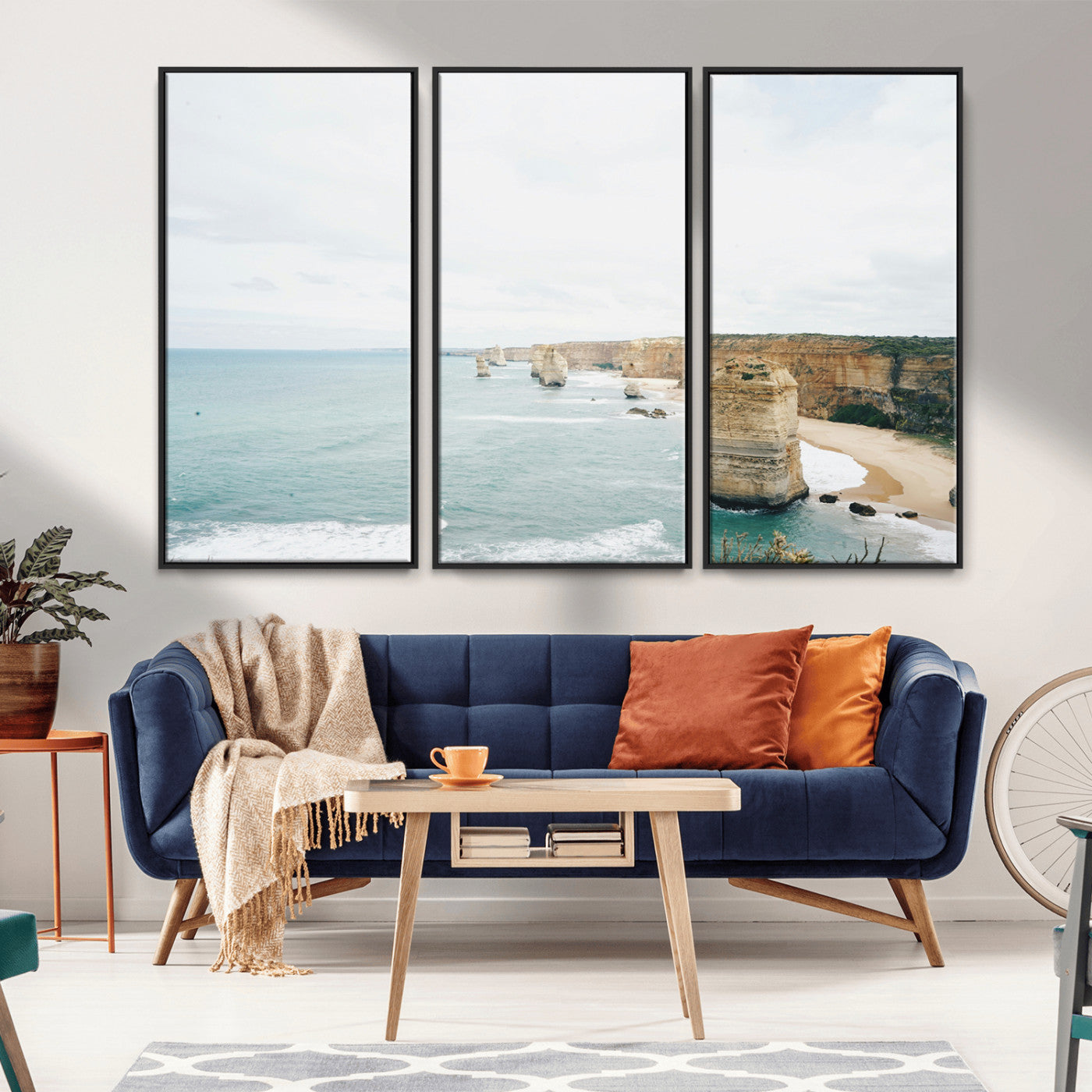 70095633-MGV-CV-36X24-Twelve Apostles Wall Art Canvas Print, Framed Coastal Cliffs Art Picture Print, Rugged Rock Formations Perfect Minimalist Coastal