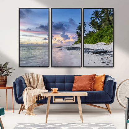 75045485-MGV-CV-36X24-Tropical Beach Wall Art Canvas Print, Framed Sunset Glow Art Picture Print, Palm Tree Coast Perfect Tropical Coastal Decor Artwork