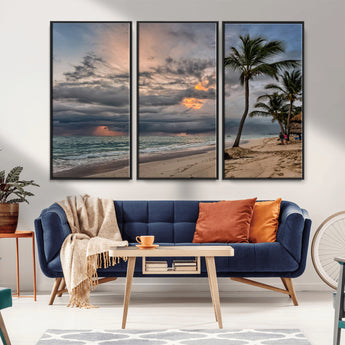 62574547-MGV-CV-36X24-Tropical Storm Wall Art Canvas Print, Framed Moody Beach Art Picture Print, Dramatic Sky Perfect Tropical Coastal Decor Artwork
