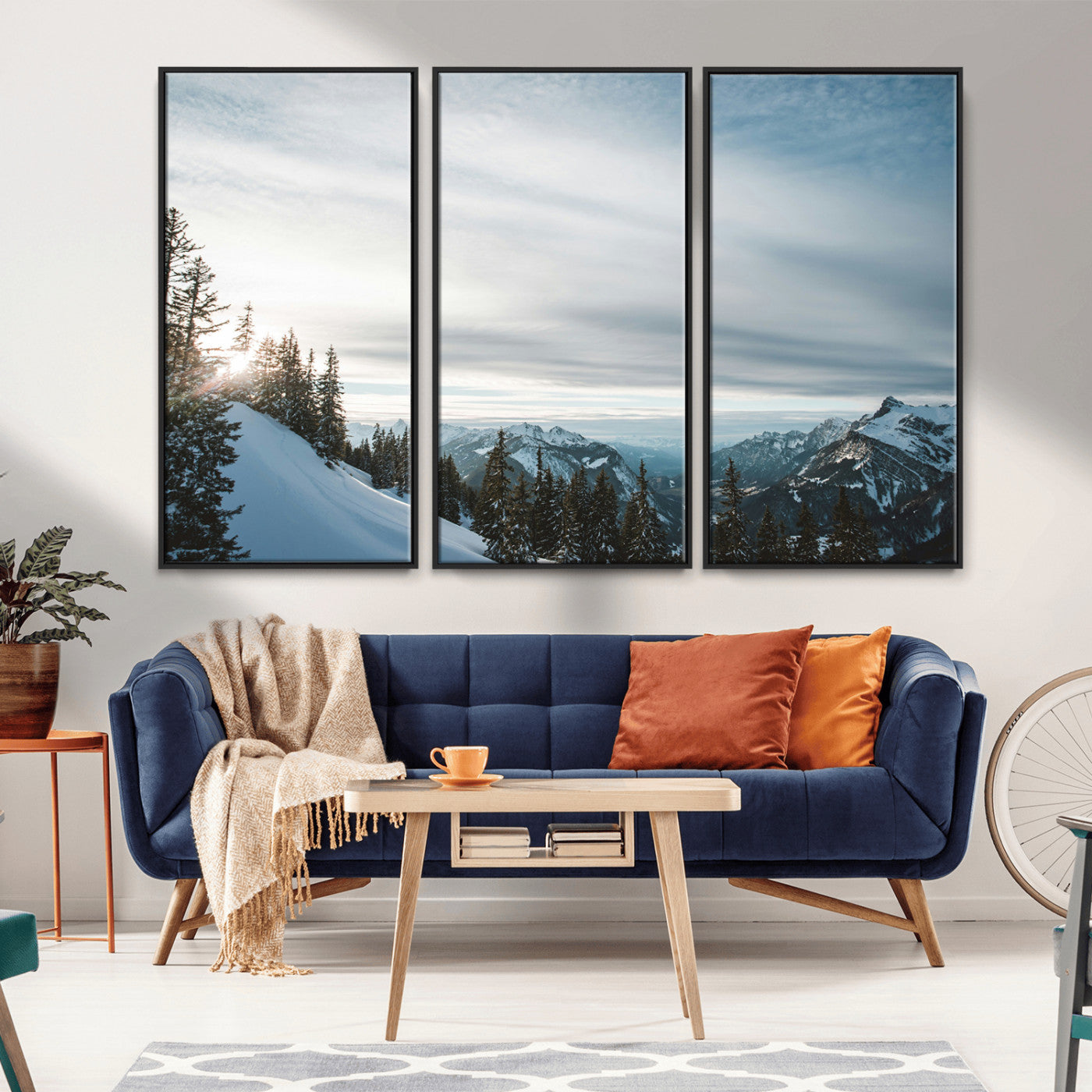 55564749-MGV-CV-36X24-Snowy Mountains Wall Art Canvas Print, Framed Alpine Landscape Art Picture Print, Frosty Peaks Perfect Nordic Minimalist Decor