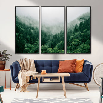 45265379-MGV-CV-36X24-Misty Forest Wall Art – Green Mountain Pine Tree Landscape Canvas Print, Nature Photography Artwork Home Decor for Bedroom, Living