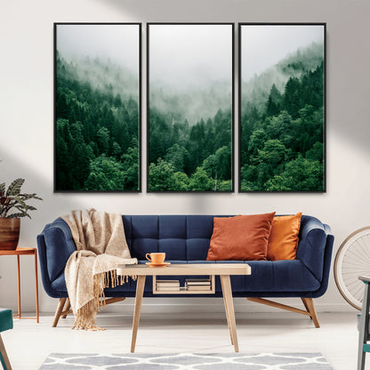 45265379-MGV-CV-36X24-Misty Forest Wall Art – Green Mountain Pine Tree Landscape Canvas Print, Nature Photography Artwork Home Decor for Bedroom, Living