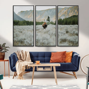 41674074-MGV-CV-36X24-Bison Wall Art – American Buffalo Wildlife Photography Canvas Print, Western Mountain Landscape Artwork Rustic Nature Decor for