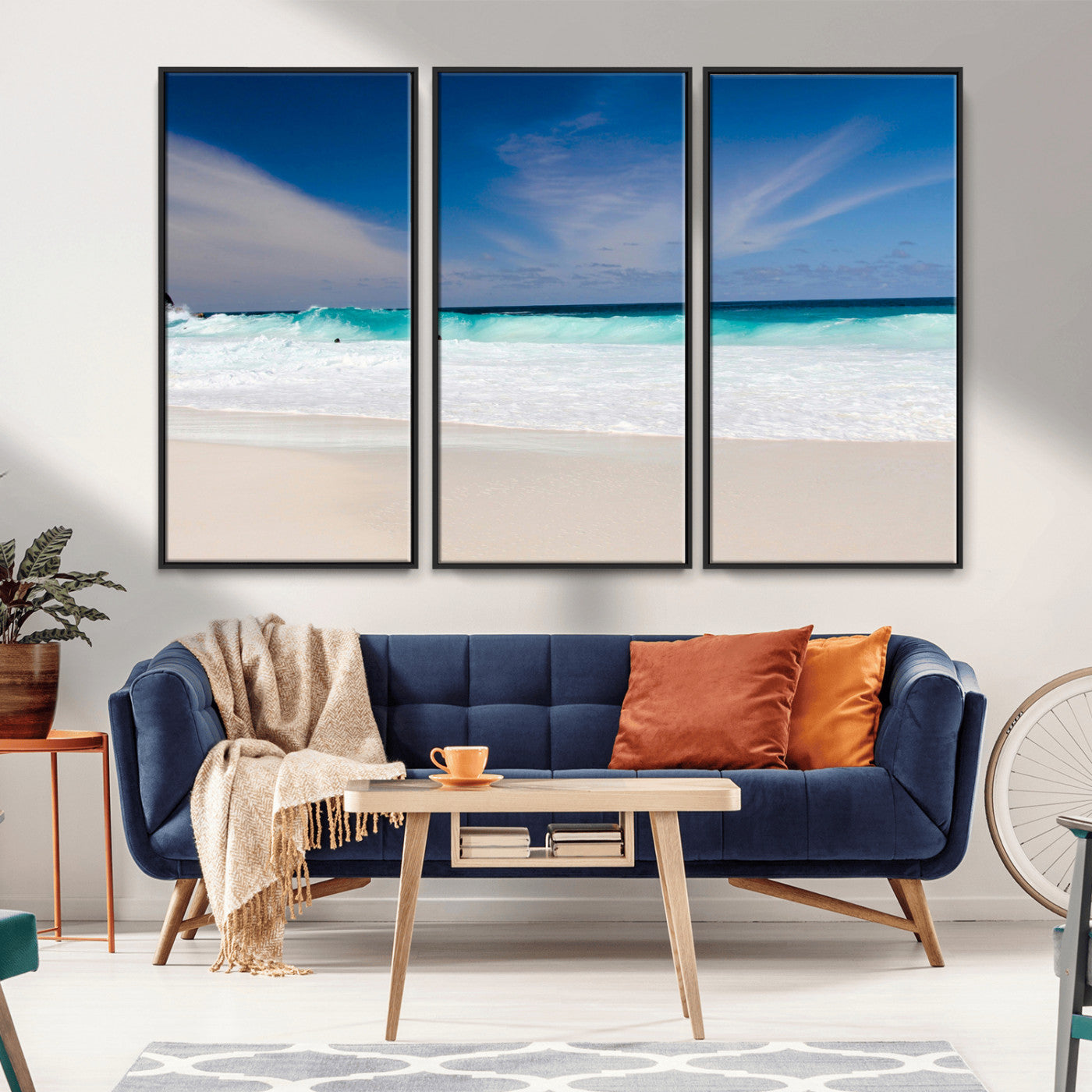 55017356-MGV-CV-36X24-Ocean Beach Wall Art – Turquoise Wave and White Sand Shoreline Canvas Print, Coastal Seascape Photography Decor for Living Room,