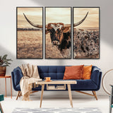 95745718-MGV-CV-36X24-Texas Longhorn Wall Art – Western Cattle Photography Canvas Print, Rustic Ranch Animal Artwork Country Farmhouse Decor for Living