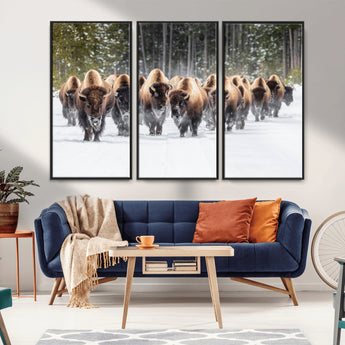96906195-MGV-CV-36X24-Bison Herd Wall Art – American Buffalo Wildlife Photography Canvas Print, Winter Snow Scene Western Nature Decor for Living Room,