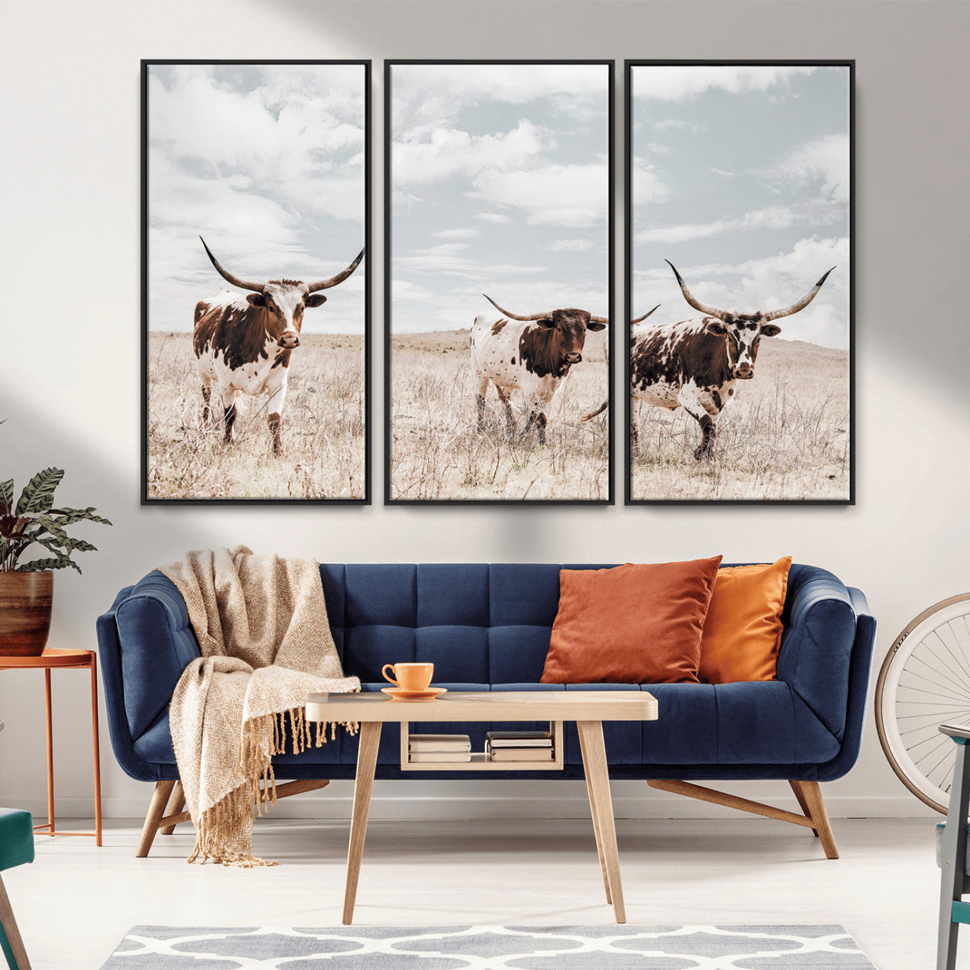 65621083-MGV-CV-36X24-Texas Longhorn Wall Art – Rustic Western Cattle Canvas Print, Southwestern Ranch Photography Decor for Living Room, Office,