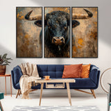 91615410-MGV-CV-36X24-Bull Wall Art – Rustic Western Longhorn Canvas Print, Powerful Abstract Animal Painting, Farmhouse Ranch Decor for Living Room,