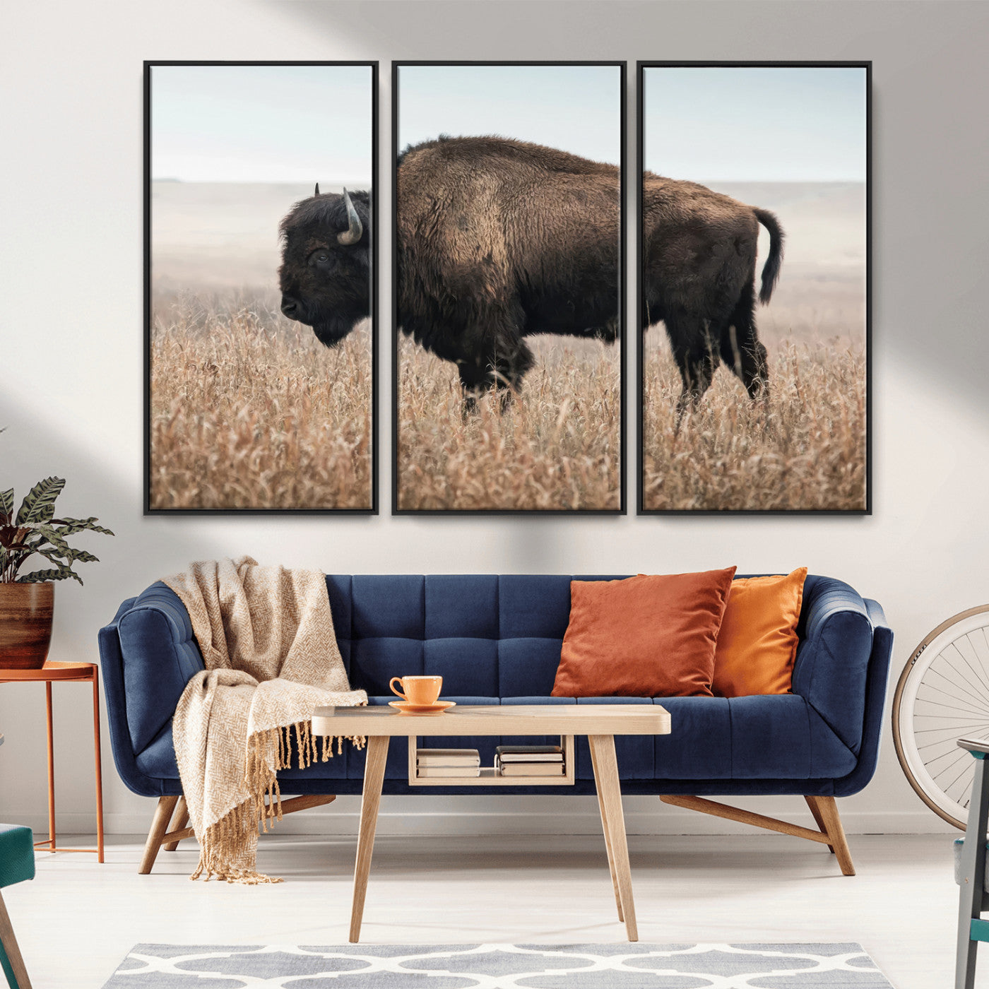 69909079-MGV-CV-36X24-Bison Wall Art – Majestic Buffalo Canvas Print in Prairie Grasslands, Rustic Western Animal Painting, Farmhouse Ranch Decor for