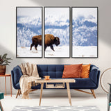 21623194-MGV-CV-36X24-Snow Bison Wall Art – Majestic Buffalo Wildlife Canvas Print, Winter Nature Décor for Rustic Living Room, Farmhouse, Cabin, Lodge