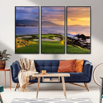 39644075-MGV-CV-36X24-Golf Course Wall Art – Coastal Sunset Canvas Print, Scenic Oceanfront Fairway Landscape Decor for Office, Man Cave, or Living Room