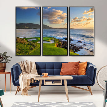 50107048-MGV-CV-36X24-Golf Course Wall Art – Coastal Ocean View Canvas Print, Scenic Fairway Landscape Decor for Office, Man Cave, Bedroom, or Living