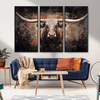 24779067-MGV-CV-36X24-Longhorn Bull Wall Art – Western Rustic Canvas Print, Bold Cowboy Cattle Painting for Ranch House, Farmhouse, Office, or Living