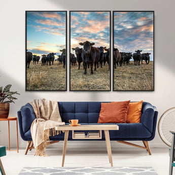13867292-MGV-CV-36X24-Black Cattle Wall Art – Rustic Ranch Herd Canvas Print, Western Farmhouse Country Landscape Decor for Living Room, Office, or