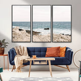 25481980-MGV-CV-36X24-Ocean Coastal Wall Art – Rocky Shoreline and Waves Canvas Print, Serene Beach Landscape Decor for Living Room, Bedroom, or Office