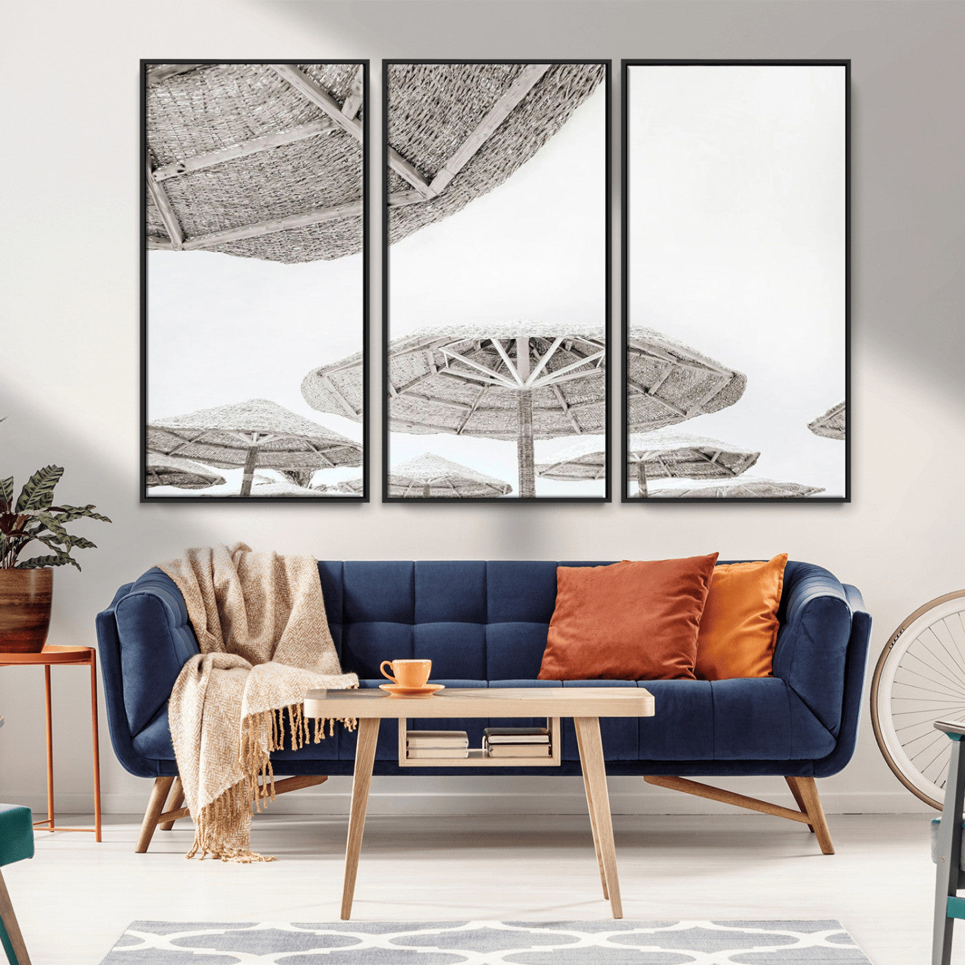 97043123-MGV-CV-36X24-Beach Umbrella Wall Art – Minimalist Coastal Canvas Print, Woven Parasol Summer Decor for Bedroom, Living Room, or Modern Beach