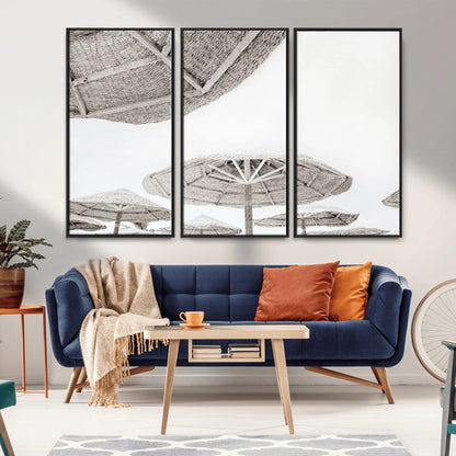 97043123-MGV-CV-36X24-Beach Umbrella Wall Art – Minimalist Coastal Canvas Print, Woven Parasol Summer Decor for Bedroom, Living Room, or Modern Beach