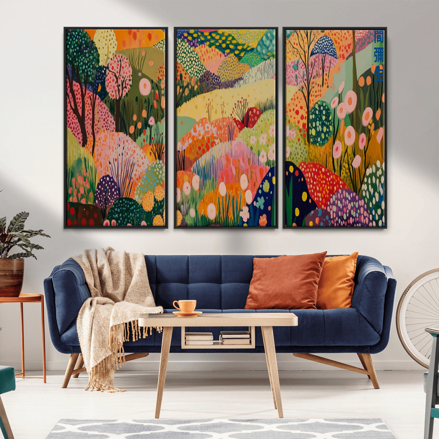 79636380-MGV-CV-36X24-Colorful Abstract Landscape Wall Art – Vibrant Hills and Flowers Canvas Print, Modern Whimsical Artwork for Living Room, Bedroom,