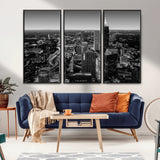 46578567-MGV-CV-36X24-Atlanta Skyline Wall Art – Black and White Cityscape Canvas Print, Modern Urban Night Decor for Office, Living Room, or Apartment