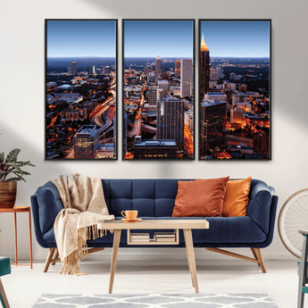 81886632-MGV-CV-36X24-Atlanta Skyline Wall Art – Vibrant City Lights Canvas Print, Modern Urban Cityscape Decor for Living Room, Office, or Apartment
