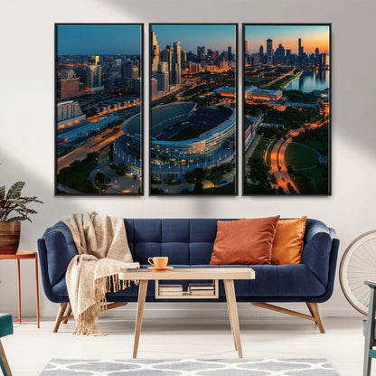 36690345-MGV-CV-36X24-Soldier Field Wall Art – Chicago Bears Stadium Aerial Night Canvas Print, City Skyline Football Decor for Living Room, Office, or