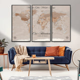 95243244-MGV-CV-36X24-Wander Often Wonder Always World Map Wall Art – Neutral Beige Adventure Canvas Print, Rustic Boho Travel Decor for Bedroom, Living