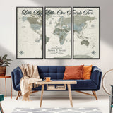 10693204-MGV-FC-48X32-3P_Black-Little By Little One Travels Far Tolkien Quote Blue Green World Map Adventure Wall Art Canvas Print Rustic Wanderlust Travel Decor