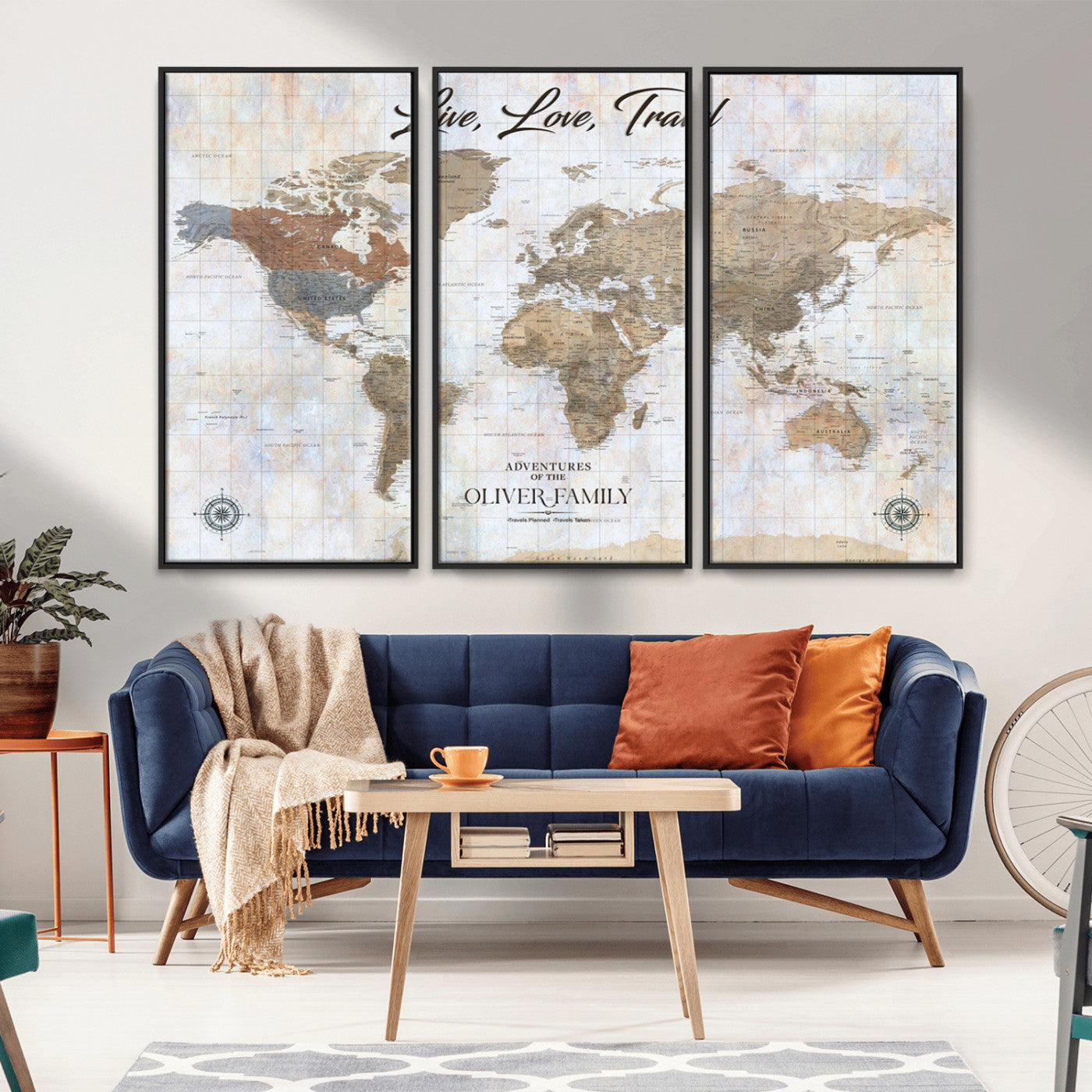 43924907-MGV-CV-36X24-Live Love Travel Wall Art – Neutral World Map Canvas Print, Rustic Adventure Decor for Home, Office or Living Room, Unique Gift