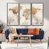 99422096-MGV-CV-36X24-Adventure Awaits World Map Wall Art – Neutral Beige Canvas Print, Modern Travel Inspired Wall Decor for Living Room, Bedroom or