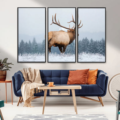 85177251-MGV-CV-36X24-Elk Wall Art – Majestic Wildlife Canvas Print of Bull Elk Snowy Forest, Rustic Nature Decor for Living Room, Cabin, or Office