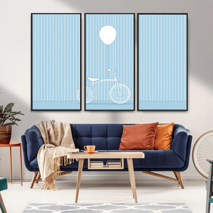 56479838-MGV-CV-36X24-Bicycle Wall Art – Minimalist Blue Canvas Print with Balloon Illustration, Modern Decor Artwork for Kids Room, Nursery, or Living