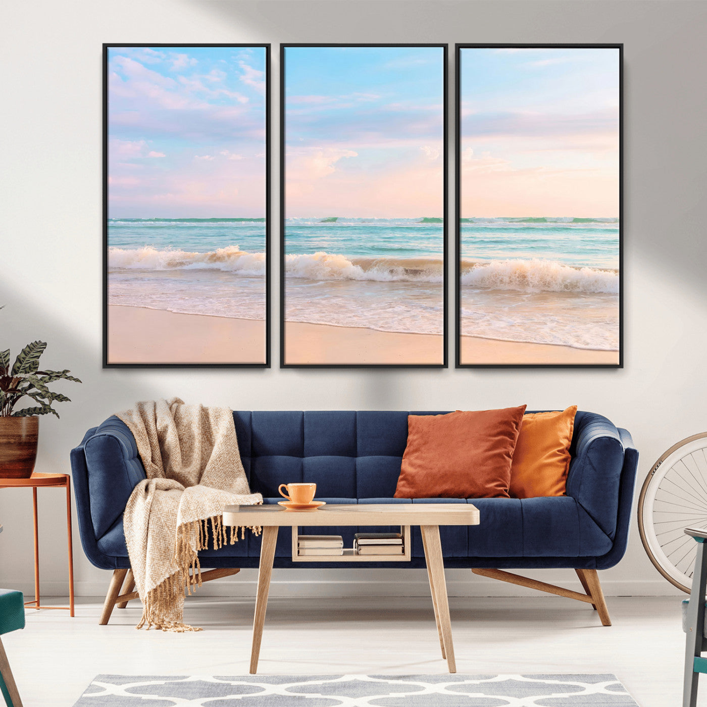 88024944-MGV-CV-36X24-Beach Landscape Wall Art – Coastal Ocean Canvas Print with Gentle Waves and Pastel Sky, Serene Seascape Photography for Living