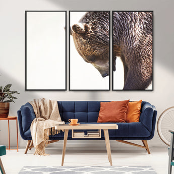 14405507-MGV-FC-48X32-3P_Black-Grizzly Bear Canvas Wall Art – Framed Wildlife Nature Decor, Large Brown Bear Profile Canvas Print for Living Room, Office, or