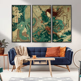 86918027-MGV-CV-36X24-Samurai Warrior vs Octopus Wall Art – Japanese Ukiyo-e Ocean Battle Canvas Print, Traditional Samurai Artwork for Living Room,