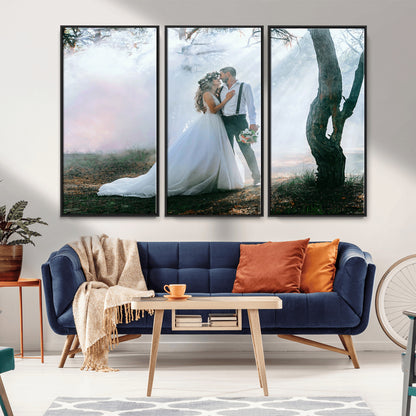 CSTM913-MGV-FC-48X32-3P_Black-Framed Wedding Canvas Print - Custom Wall Art Keepsake for Couples, Elegant Home Decoration Gift, Create Your Own Photo Canvas